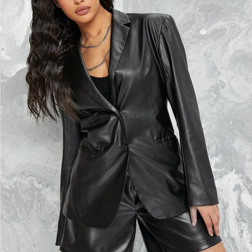 Women's Black Leather Blazer